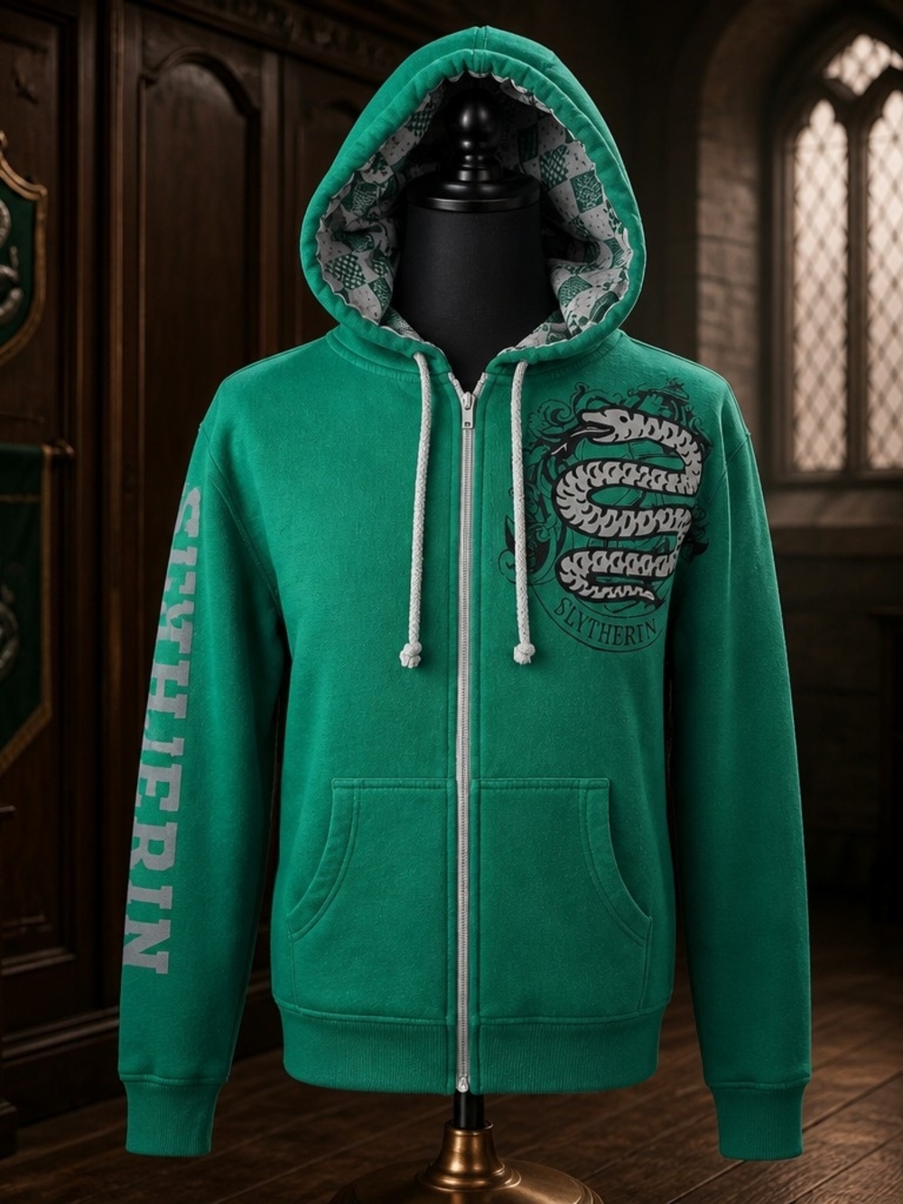 Universal Studios Harry Potter Slytherin Green Zip Up Hoodie Size M